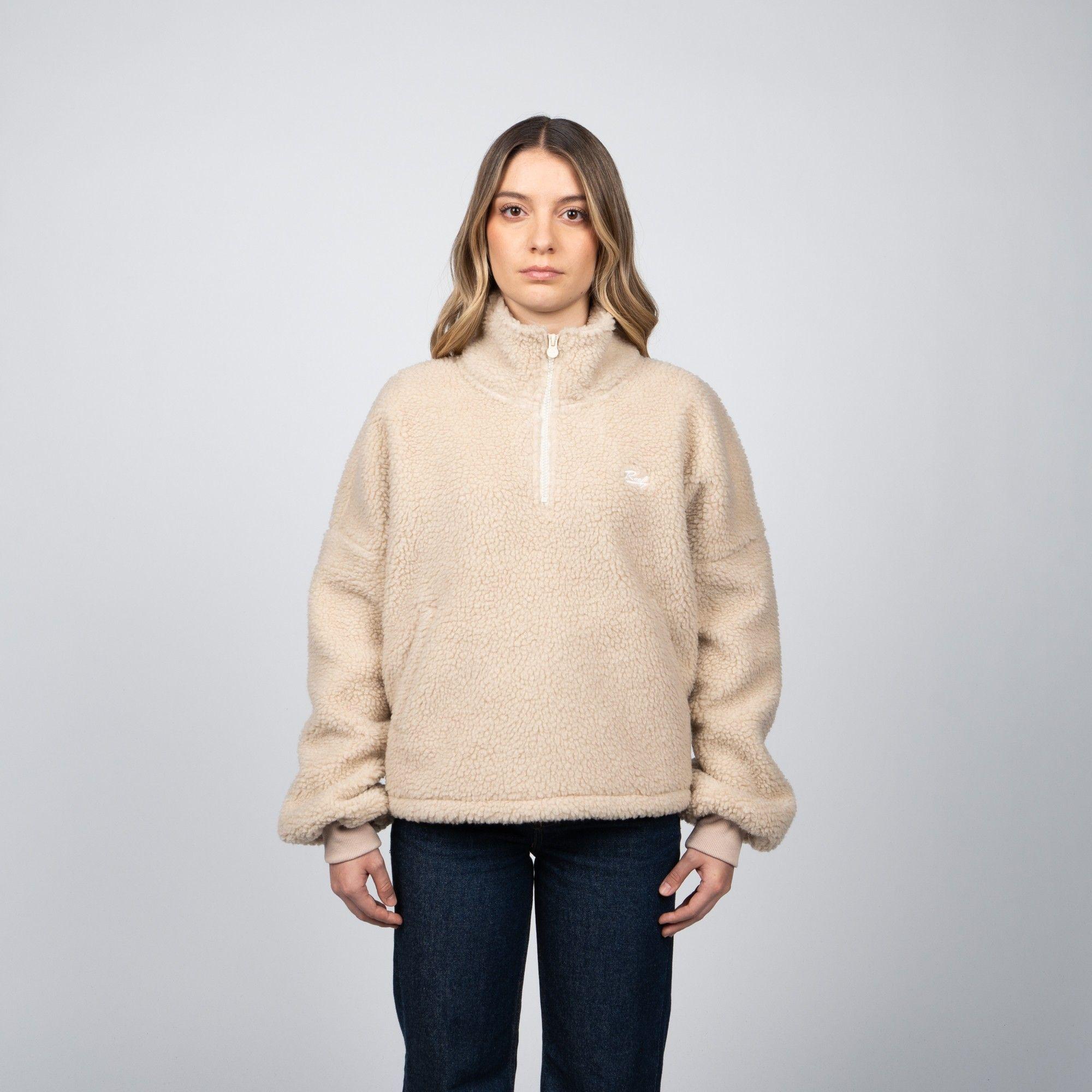 Sherpa Half Zipper Reef Women White Beige-0