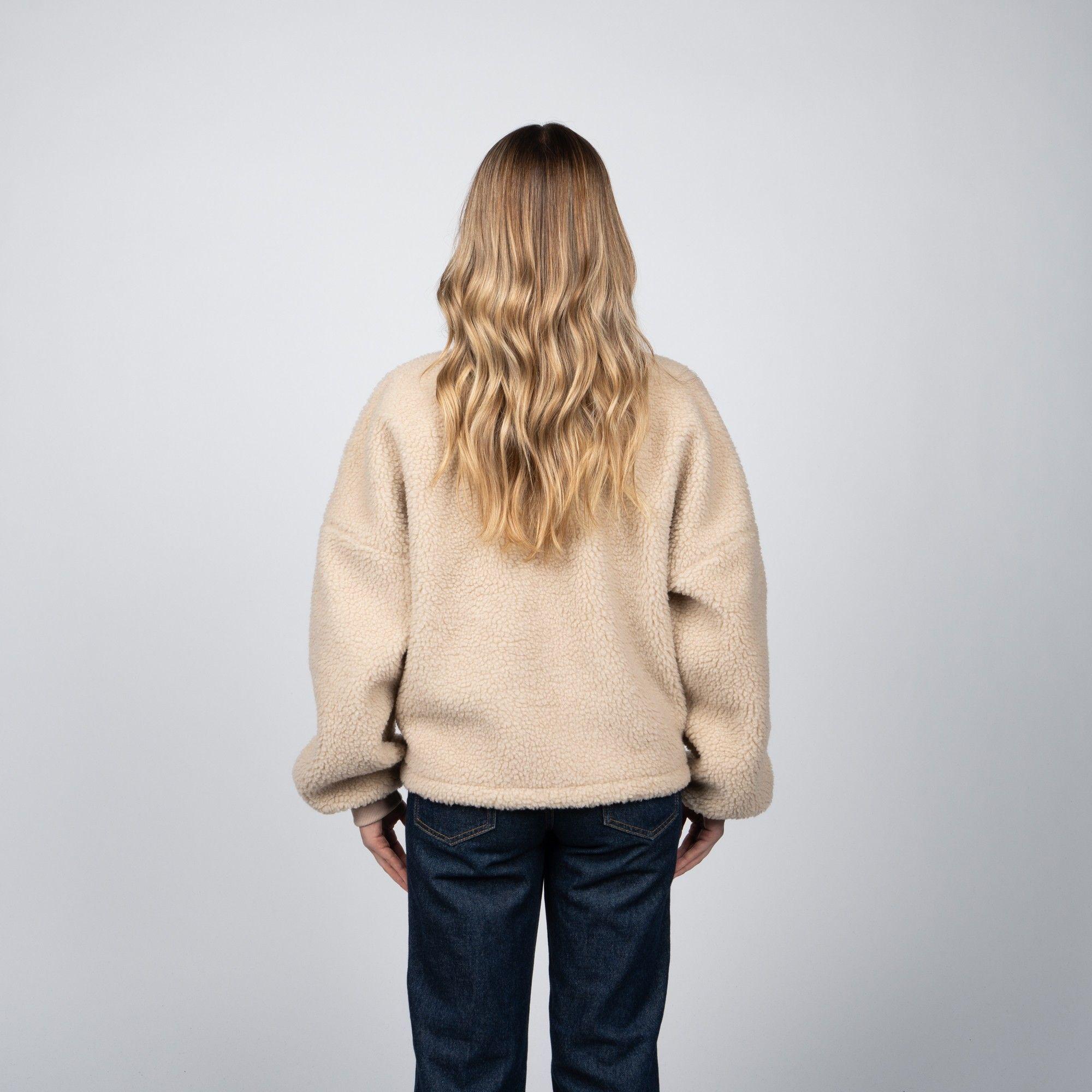 Sherpa Half Zipper Reef Women White Beige-1