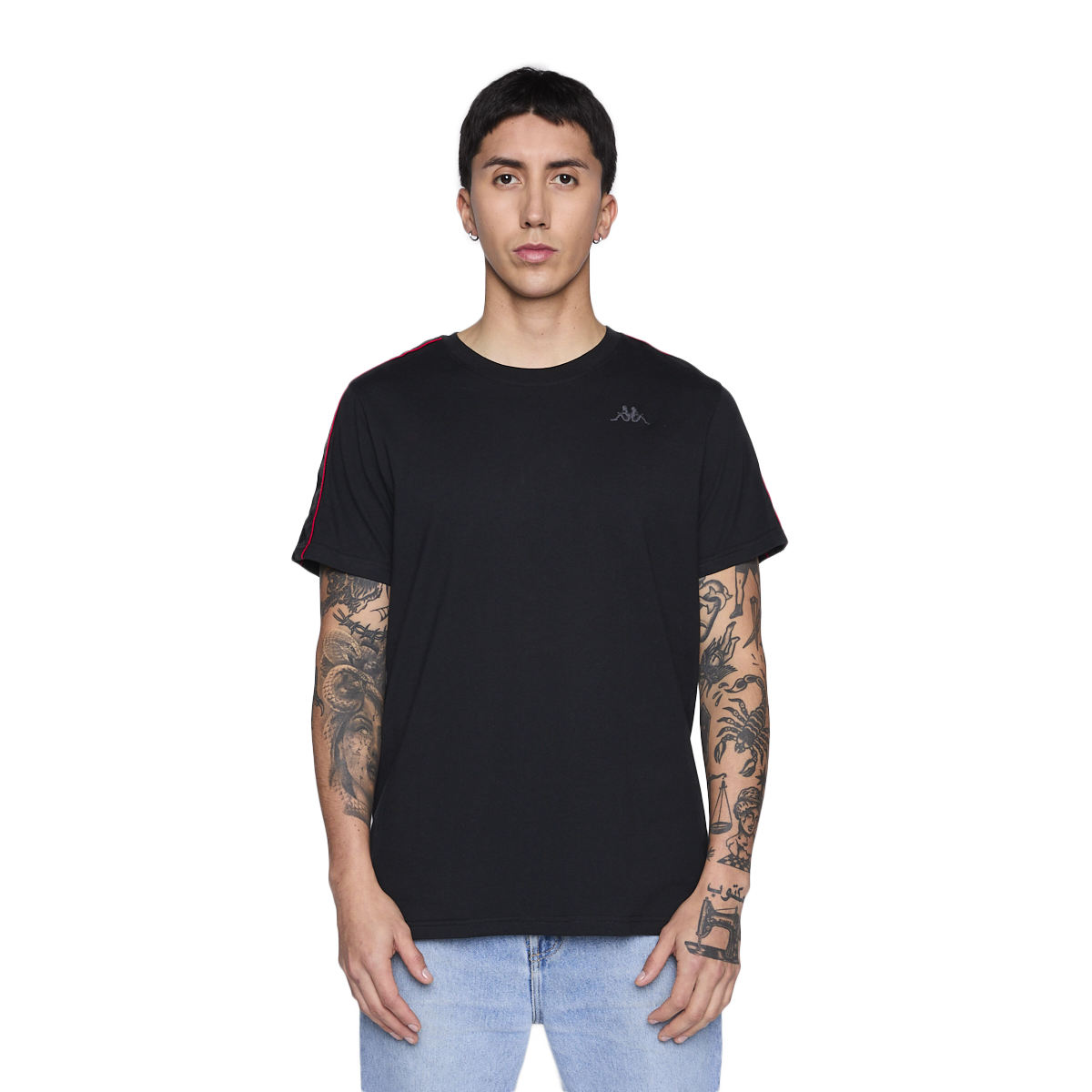 Polera Kappa Men Banda Black Logo Black Red-0