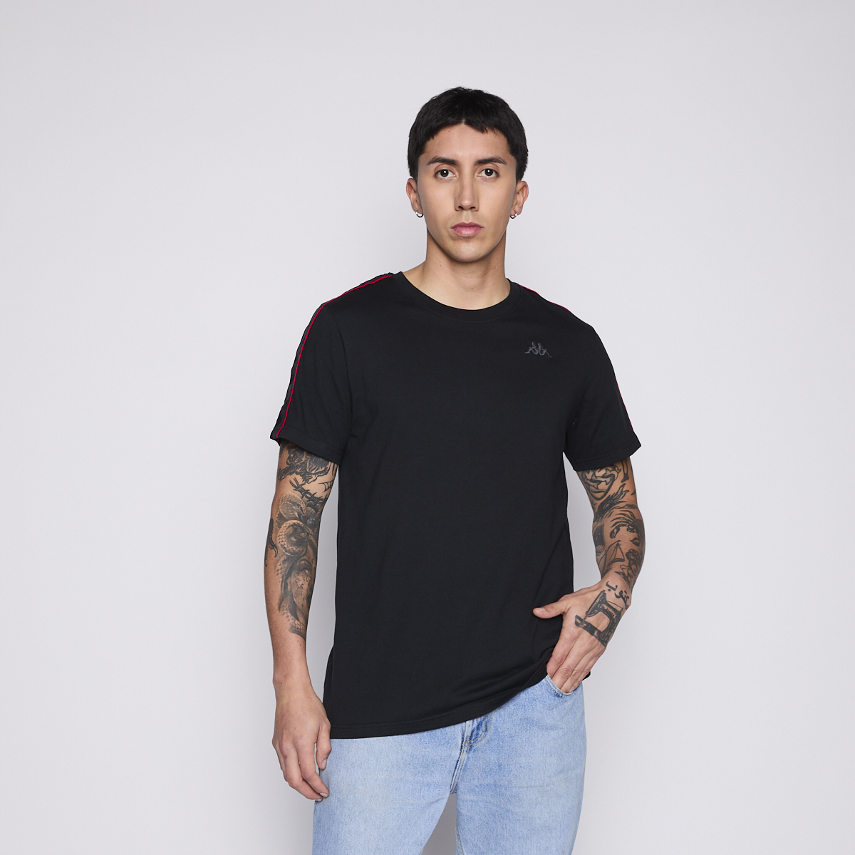 Polera Kappa Men Banda Black Logo Black Red-2