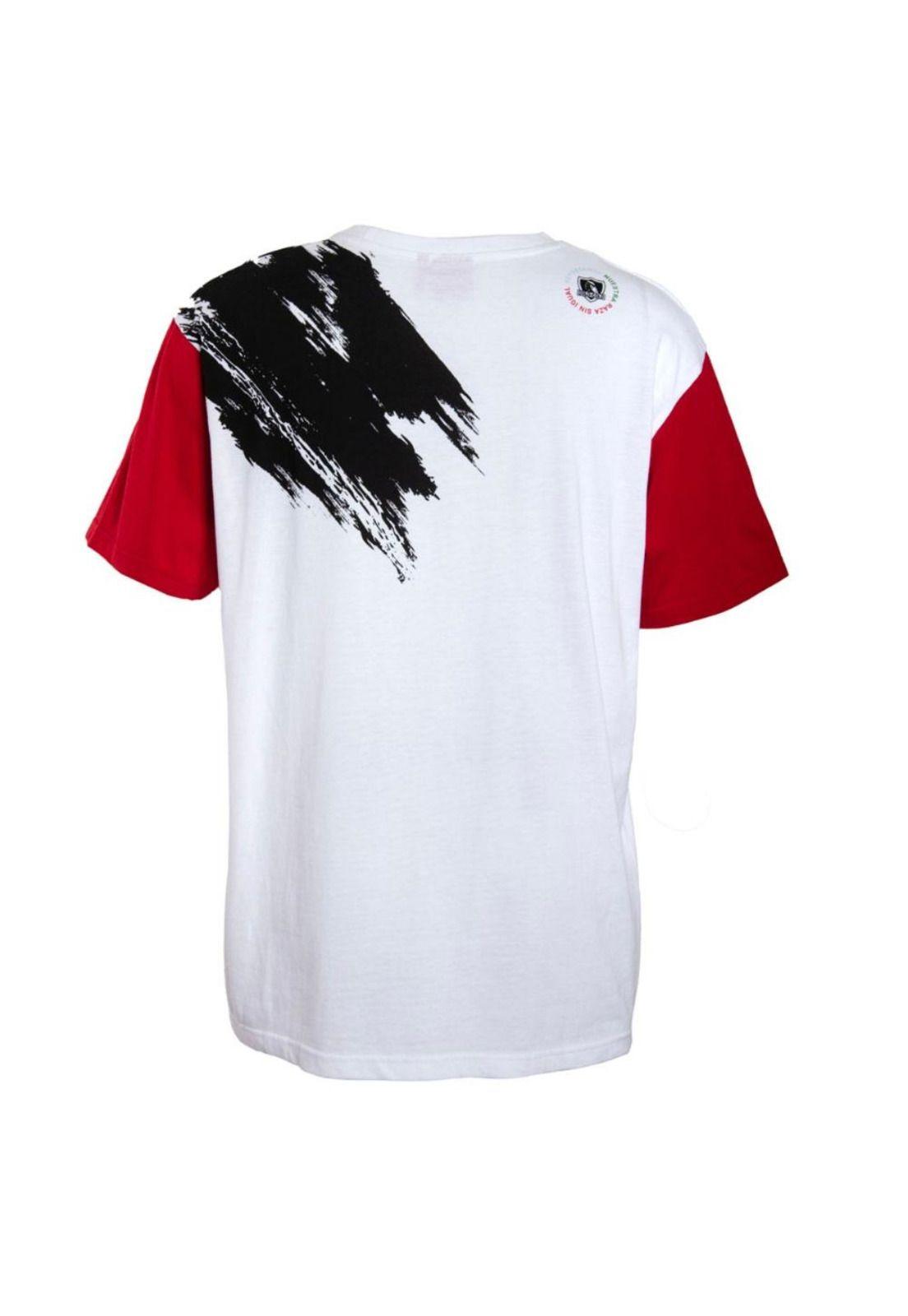 Polera Colo Colo Urbano Painted Blanco Negro y Rojo-2