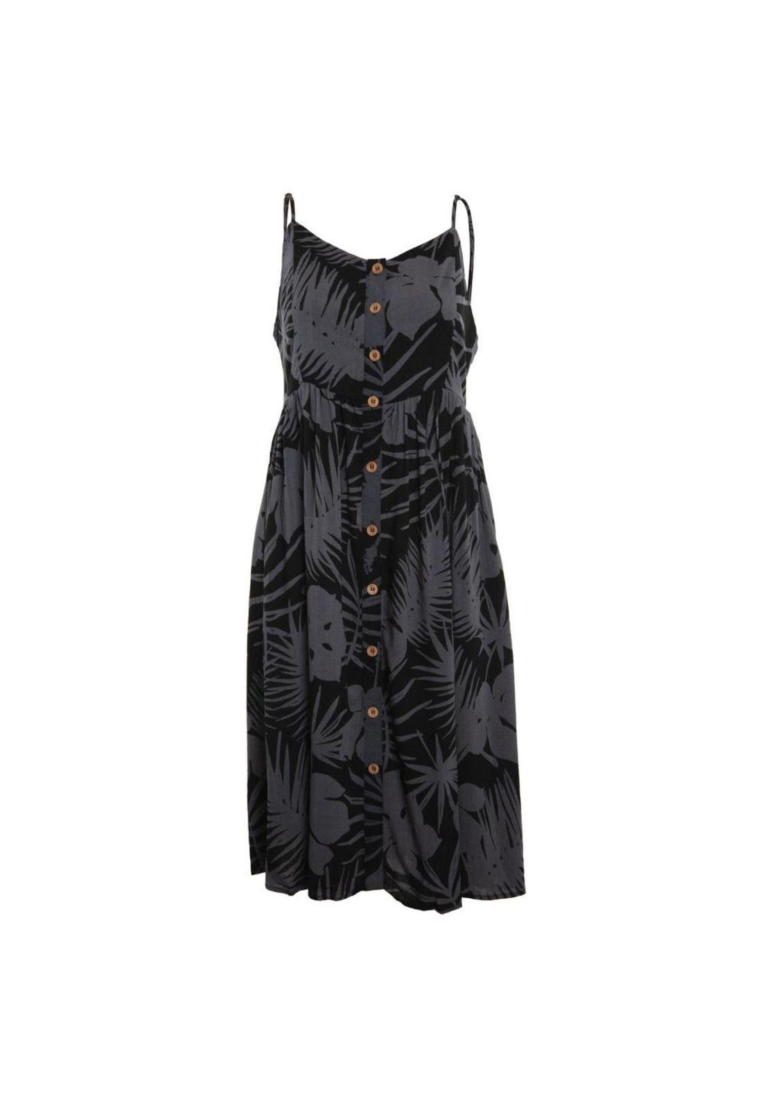 Vestido Women Leaves Black Grey-0