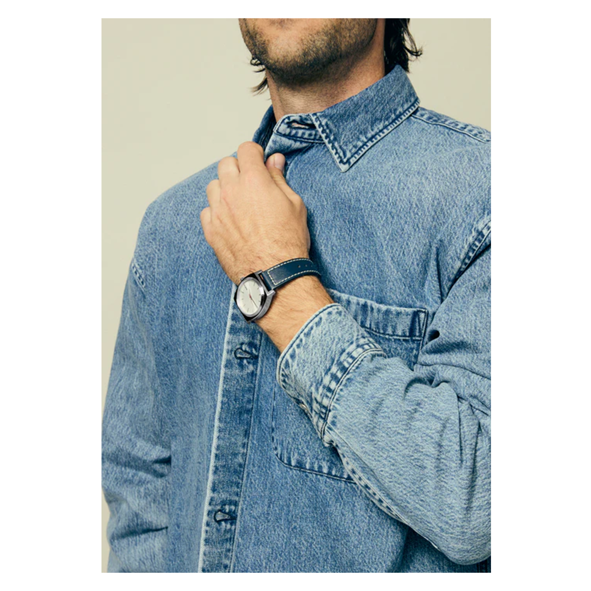 Reloj Time Teller Leather Silver Cloud Indigo-5