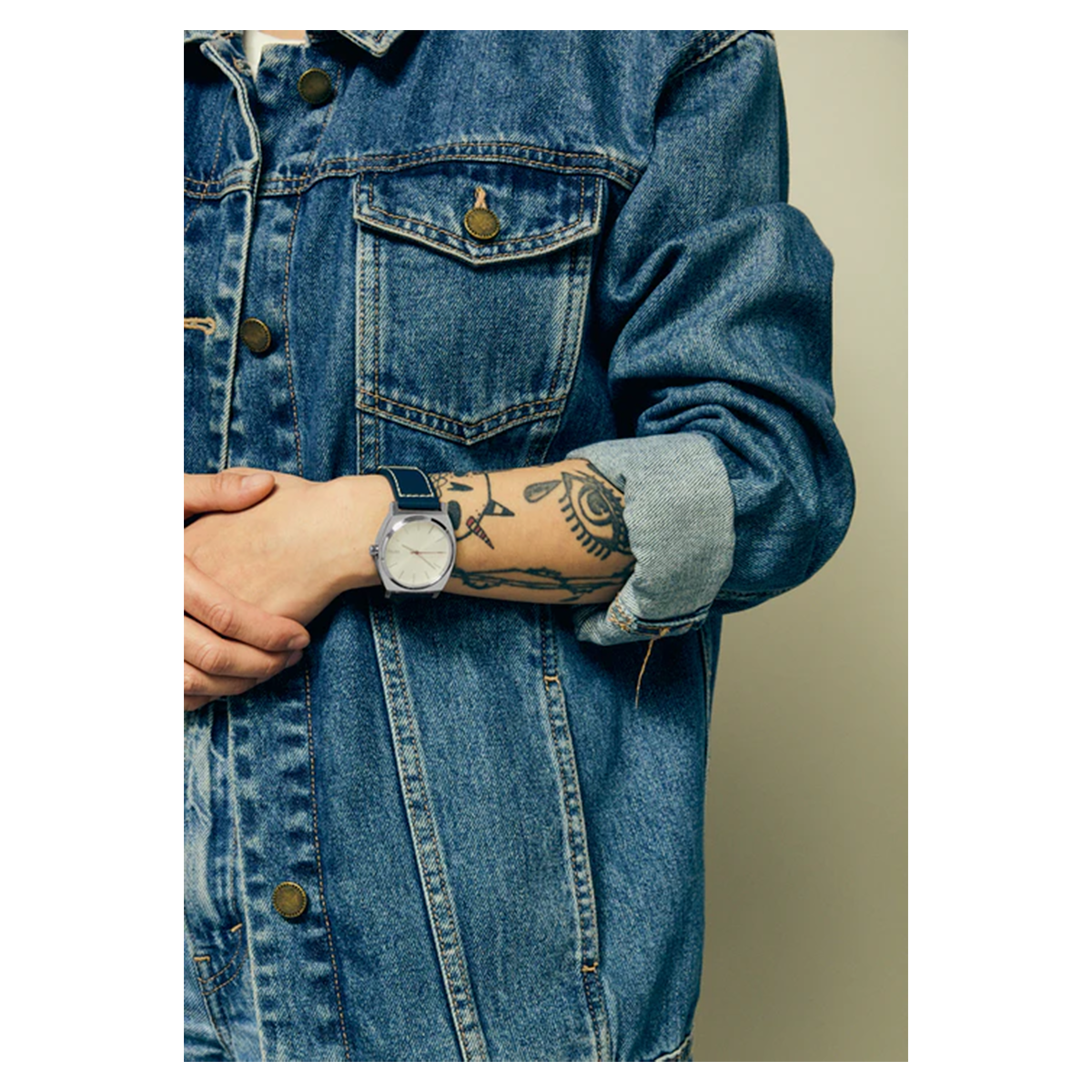 Reloj Time Teller Leather Silver Cloud Indigo-6