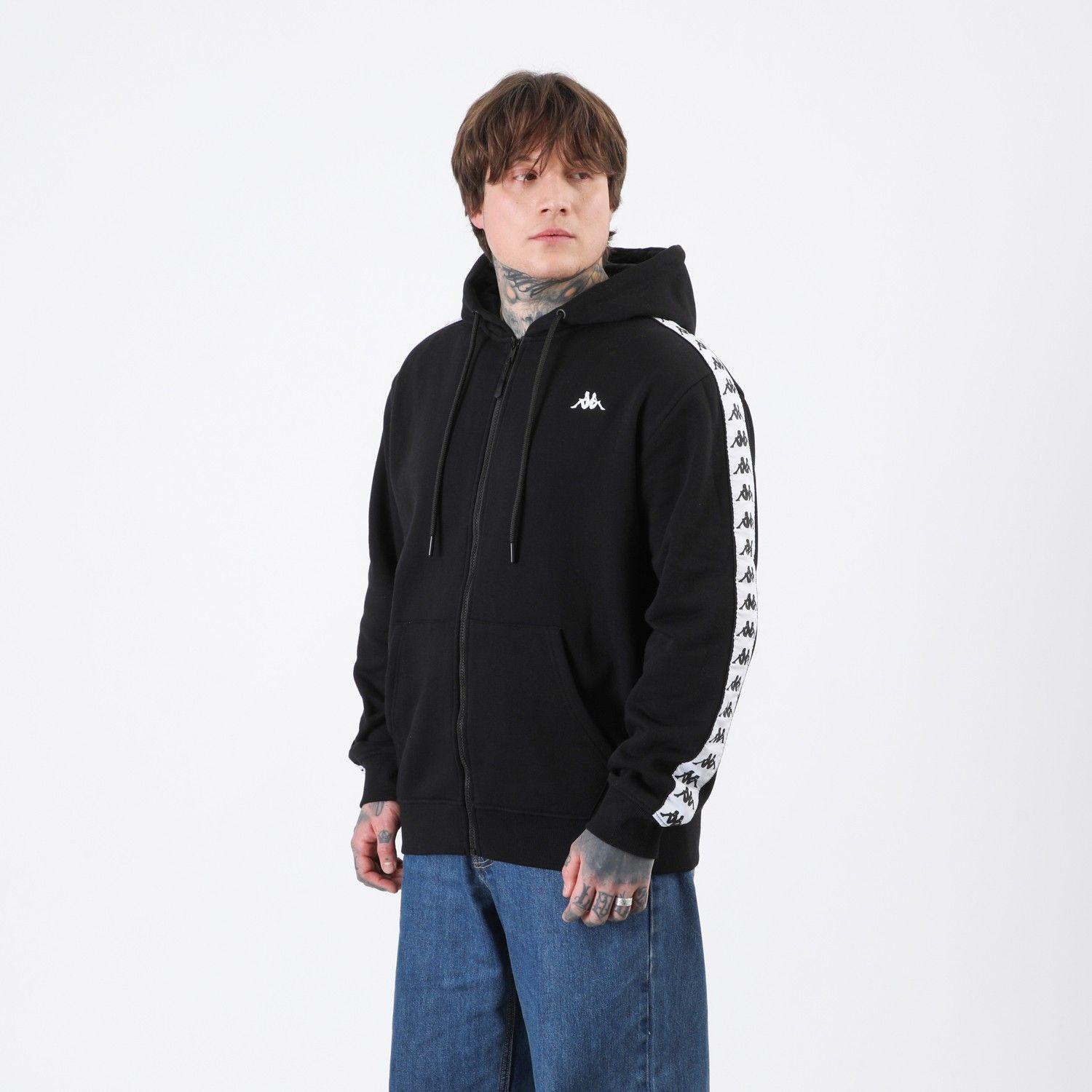Polerón Kappa Men Full Zipper Black Banda White-3