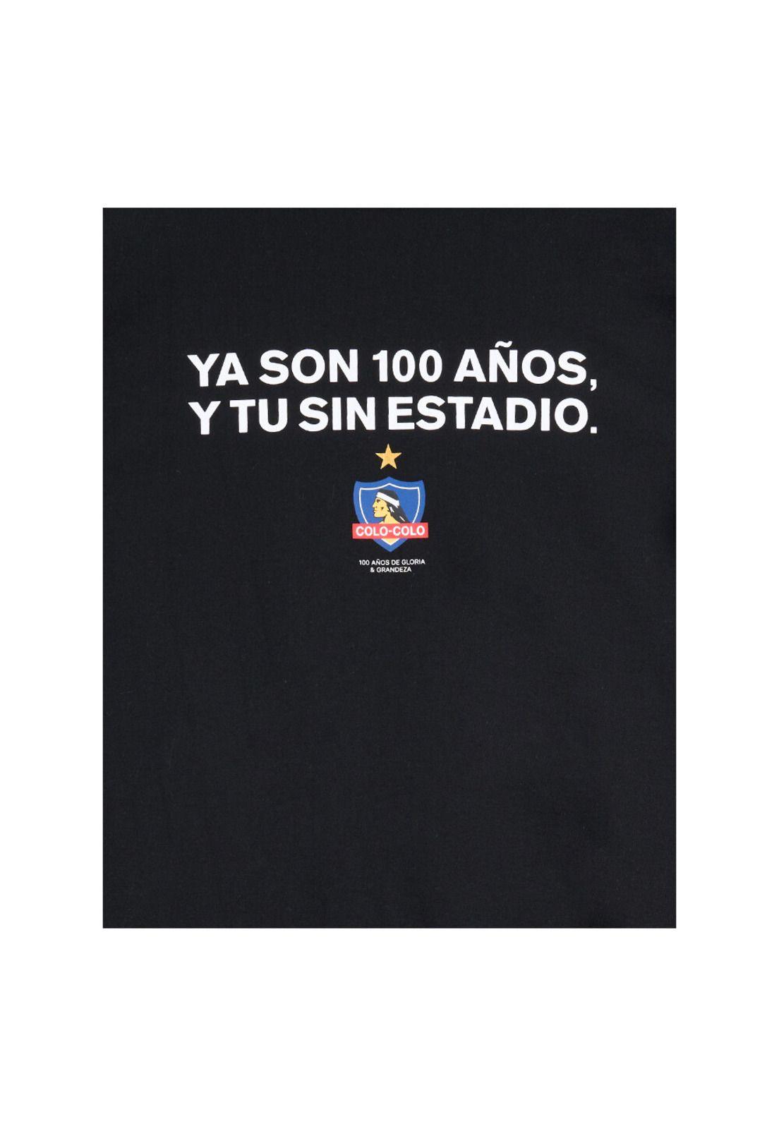 Polera Colo Colo Urbano Centenario Hombre Negro "Ya son 100 años y tu?"-2