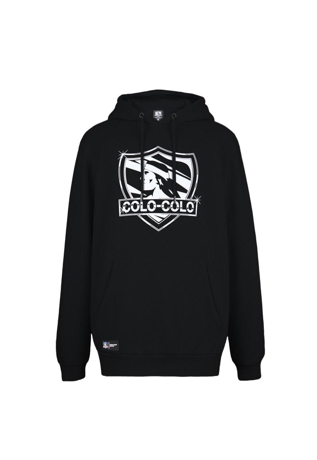 Polerón Colo Colo Urbano Hoodie Negro Escudo Franjas-0