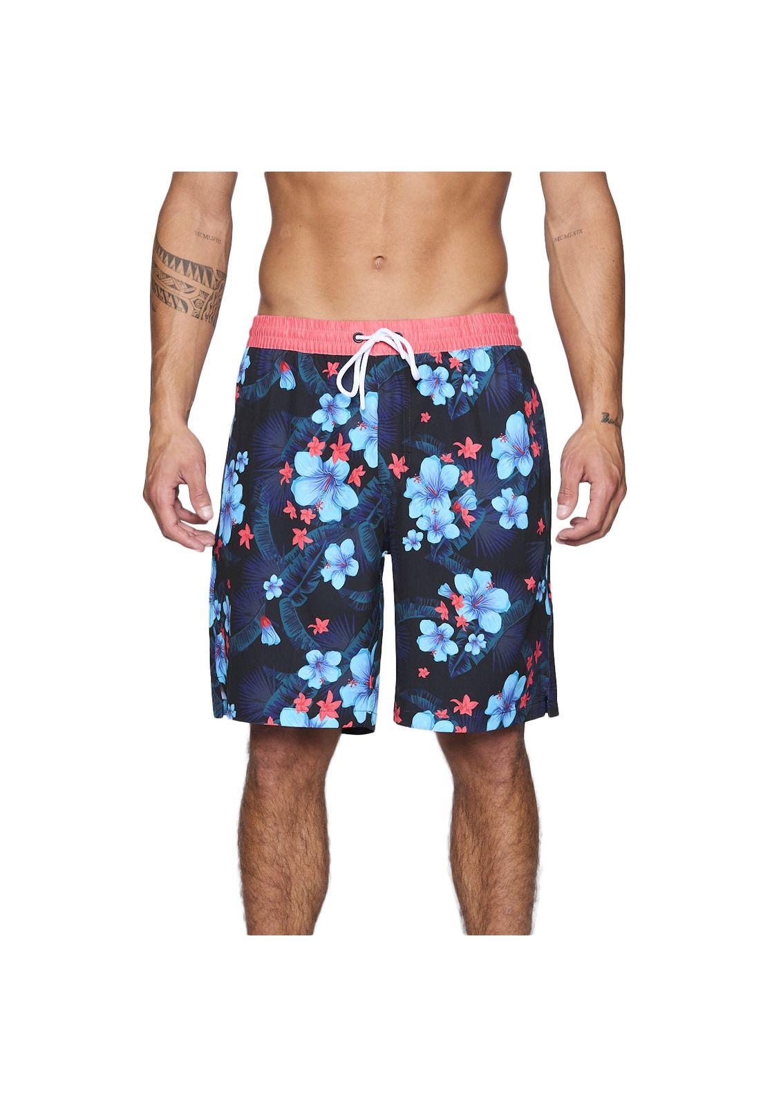 Traje de Baño Reef Men Black Red Flowers-0