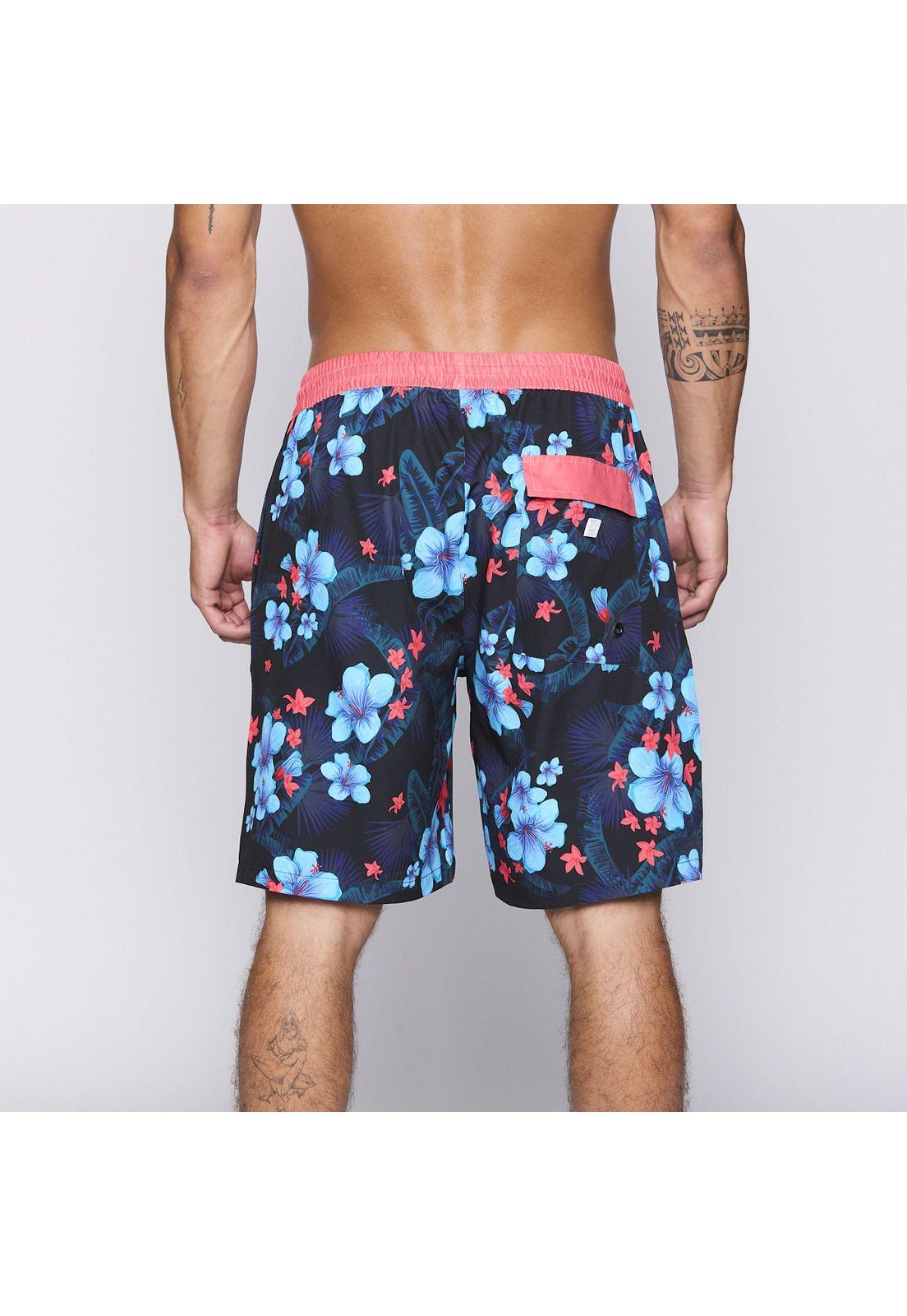 Traje de Baño Reef Men Black Red Flowers-2