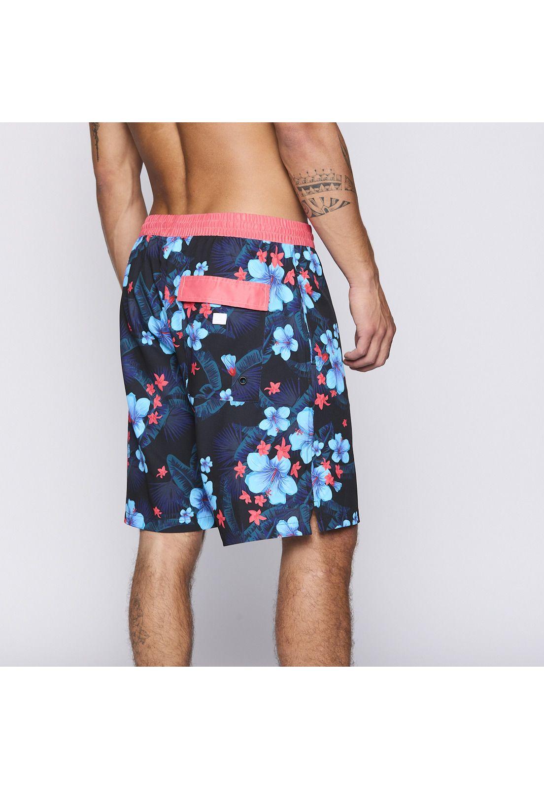 Traje de Baño Reef Men Black Red Flowers-3
