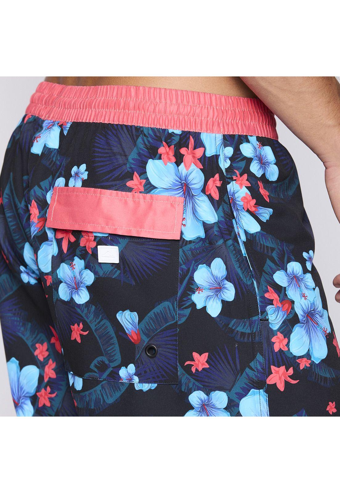 Traje de Baño Reef Men Black Red Flowers-4