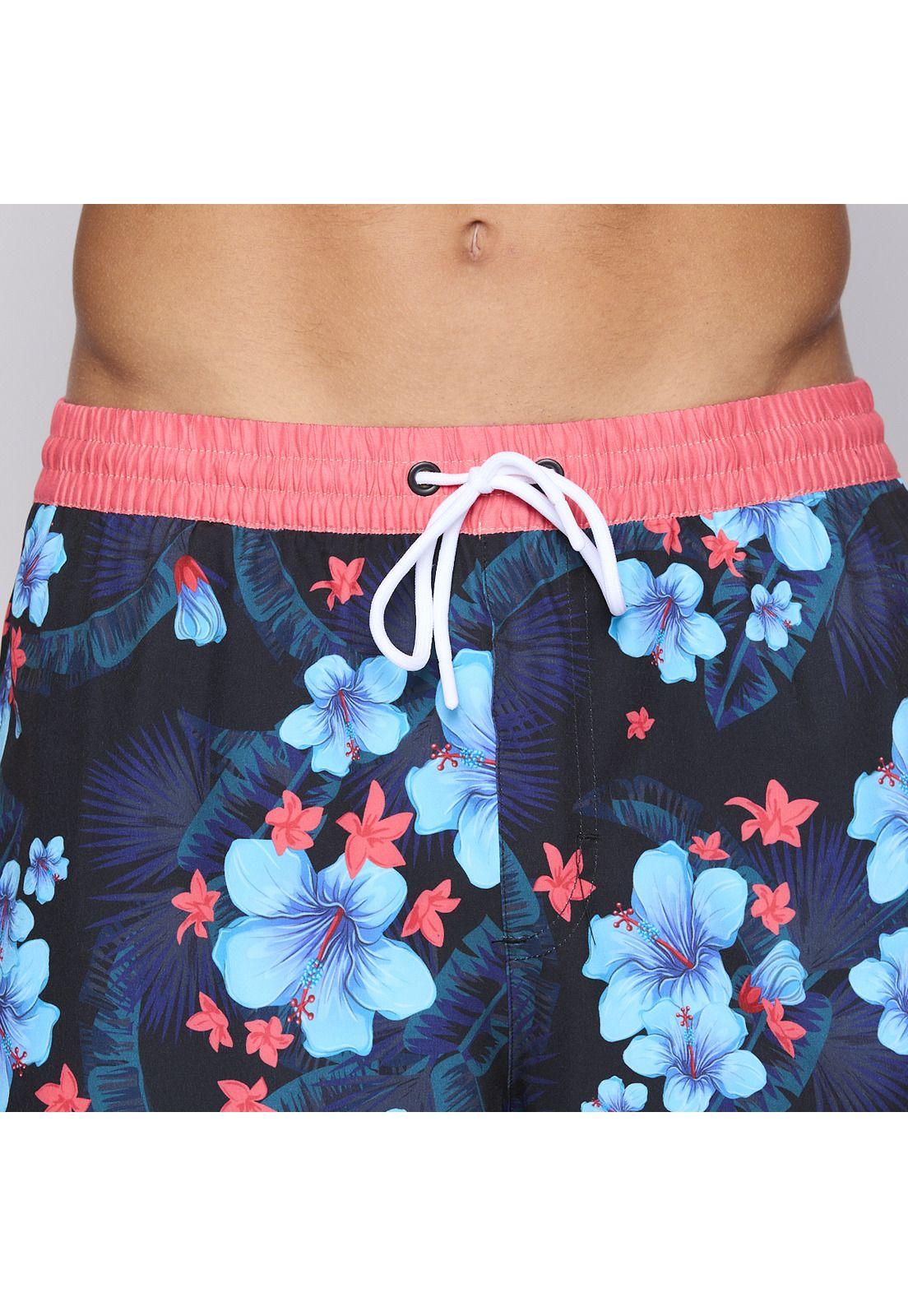 Traje de Baño Reef Men Black Red Flowers-5
