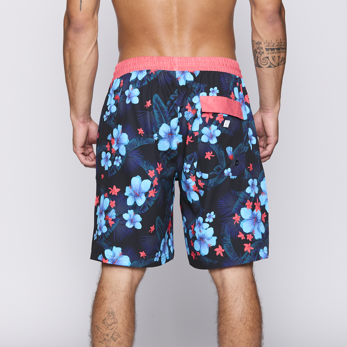 Traje de Baño Reef Men Black Red Flowers-2