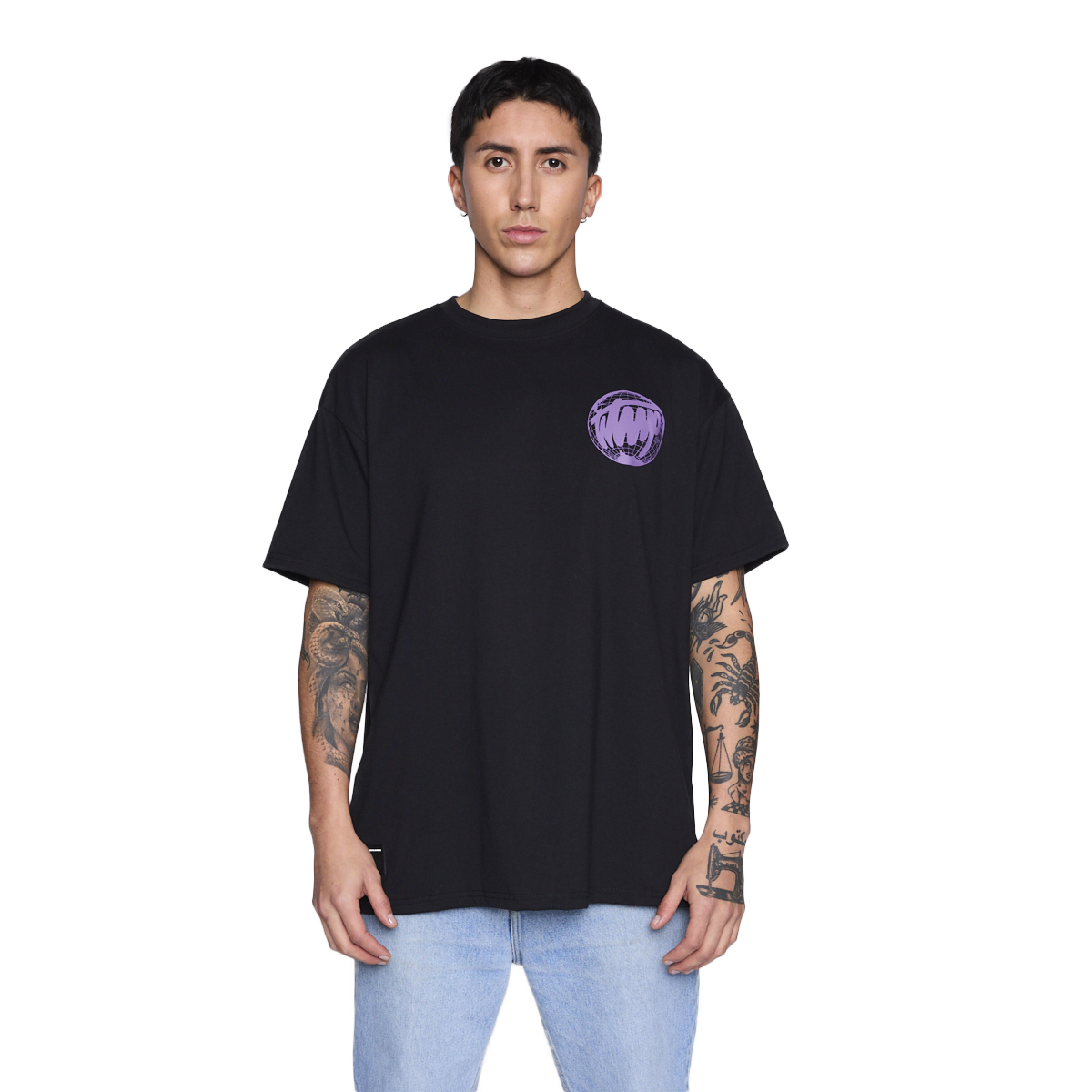 Polera WhatUp Oversize Black Round Purple-0