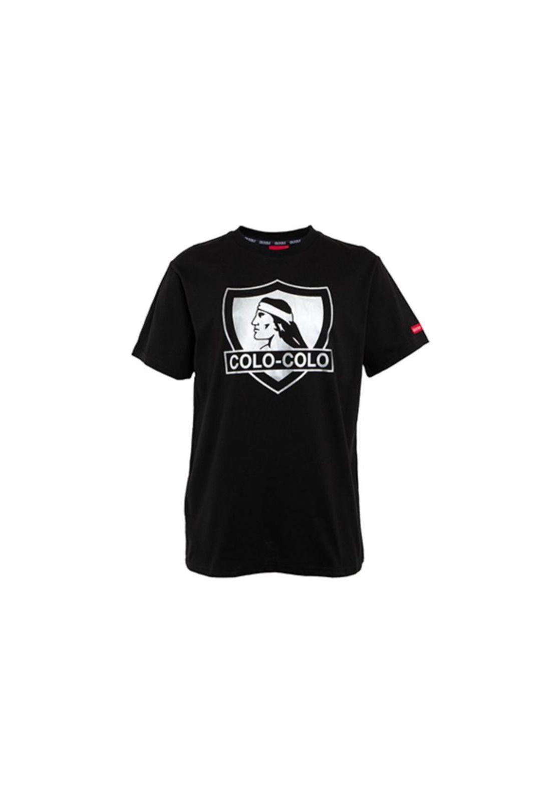 Polera Colo Colo Urbano Negra Escudo Plateado-0