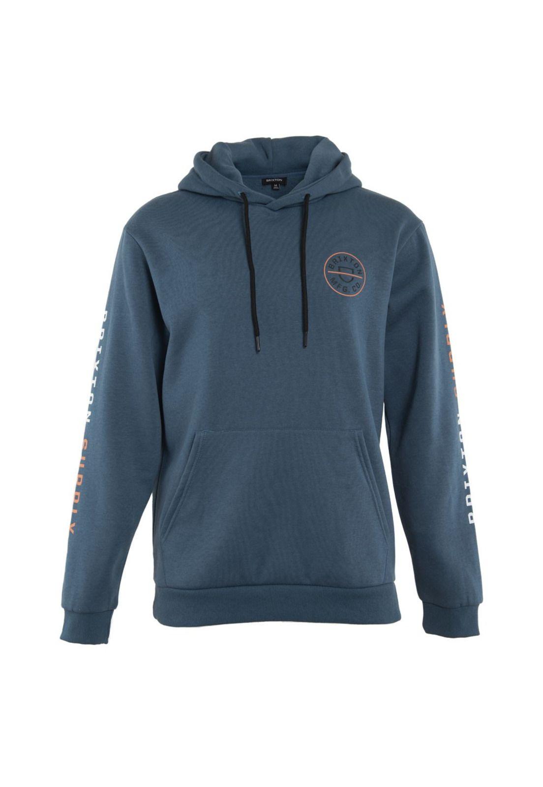 Poleron Men Hoodie Logo Petrol Blue Black Orange-0