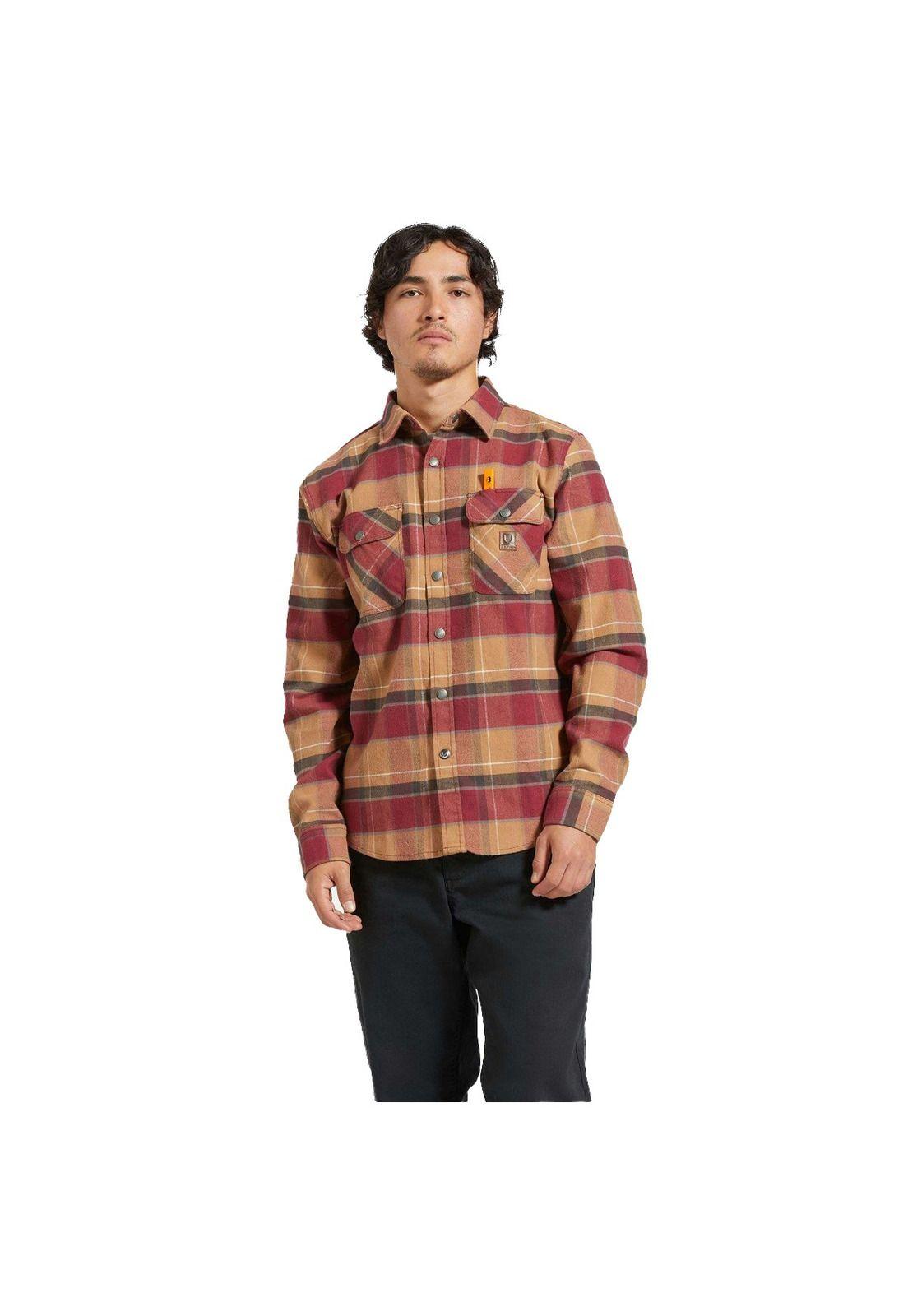 Camisa Brixton Builders Bowery Woodsmoke Cordovan Red Washed Black-1