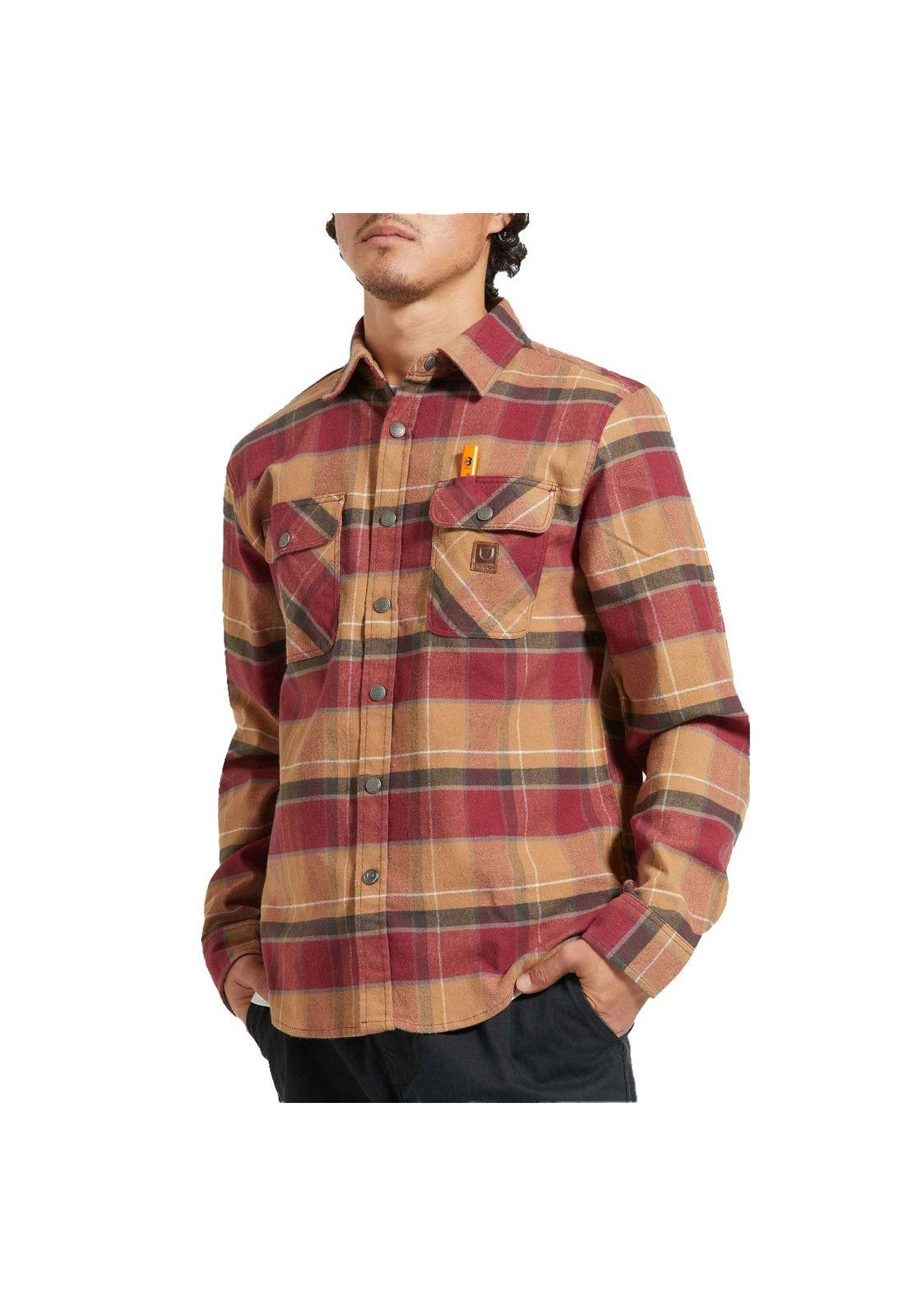 Camisa Brixton Builders Bowery Woodsmoke Cordovan Red Washed Black-3