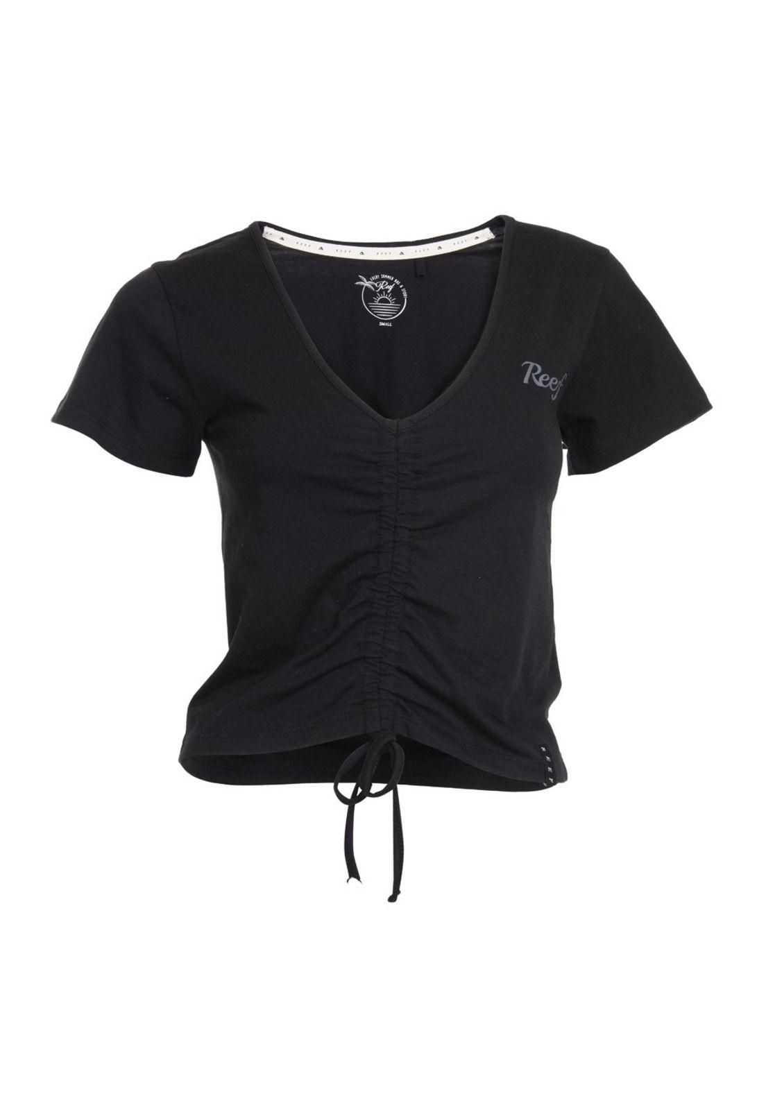 Crop Top Negro manga corta, ajuste con tiras Reef-0