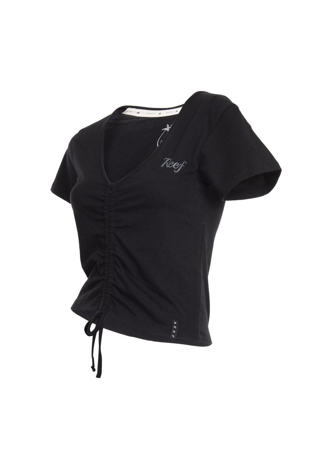 Crop Top Negro manga corta, ajuste con tiras Reef-1