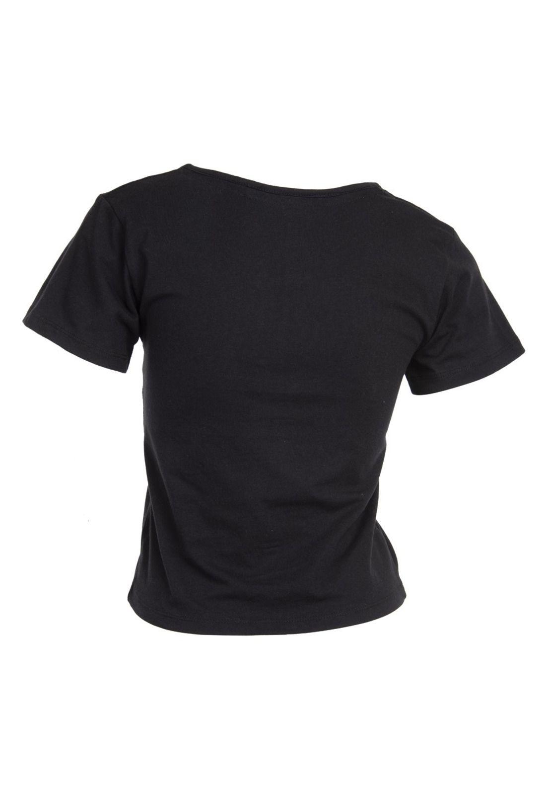 Crop Top Negro manga corta, ajuste con tiras Reef-2