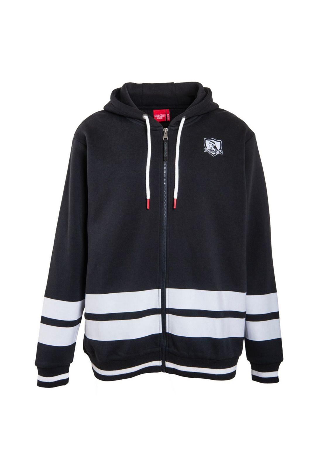 Poleron Colo Colo Urbano Zipper Negro Blanco-0