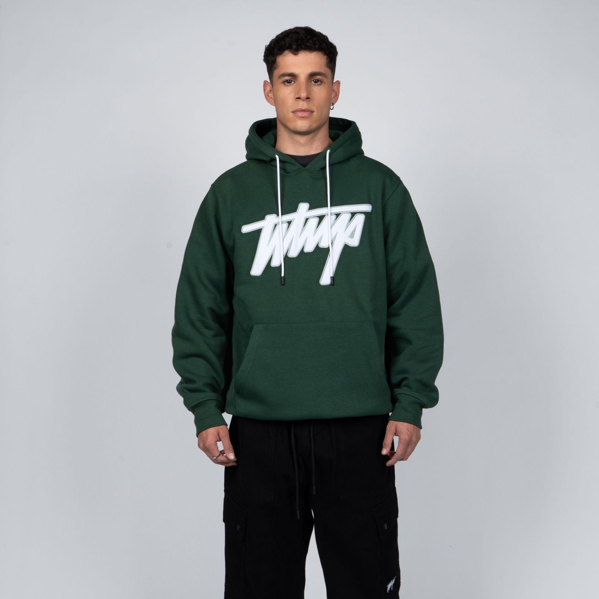 Polerón Whatup Hombre Hoodie Green Logo White-0