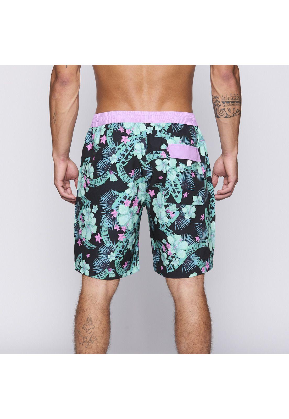 Traje de Baño Reef Men Black Pink Flowers-2