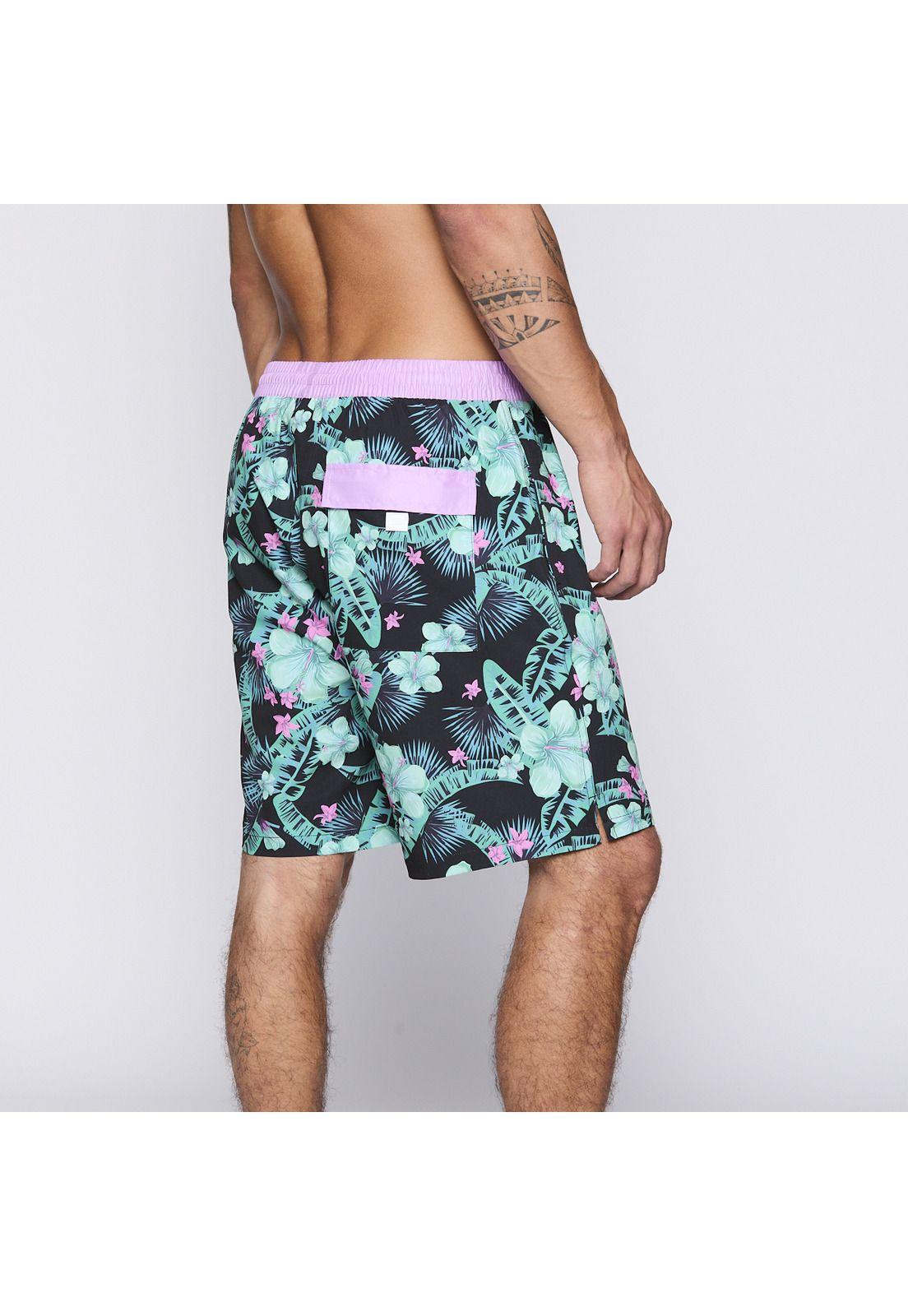 Traje de Baño Reef Men Black Pink Flowers-3