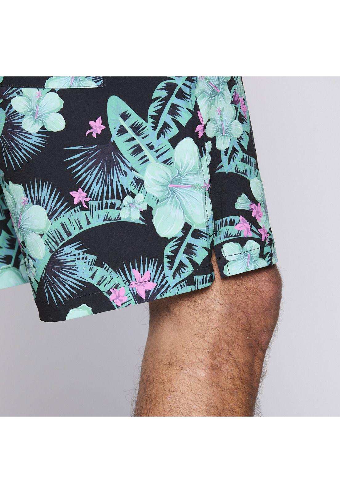 Traje de Baño Reef Men Black Pink Flowers-5