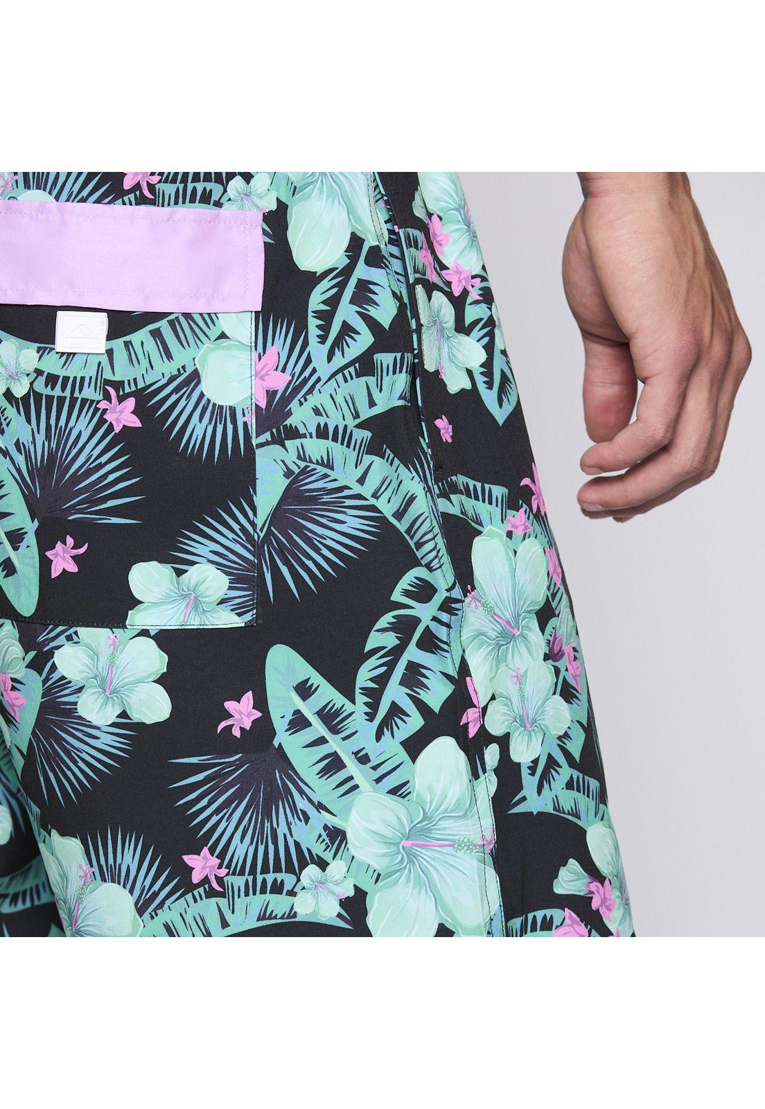 Traje de Baño Reef Men Black Pink Flowers-6