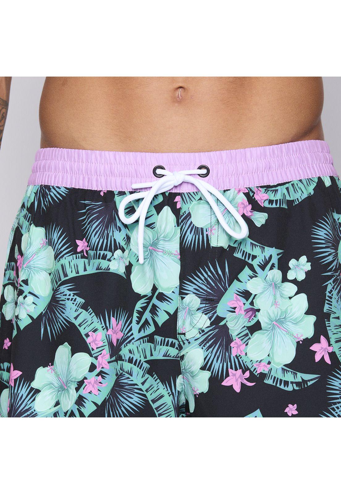 Traje de Baño Reef Men Black Pink Flowers-7