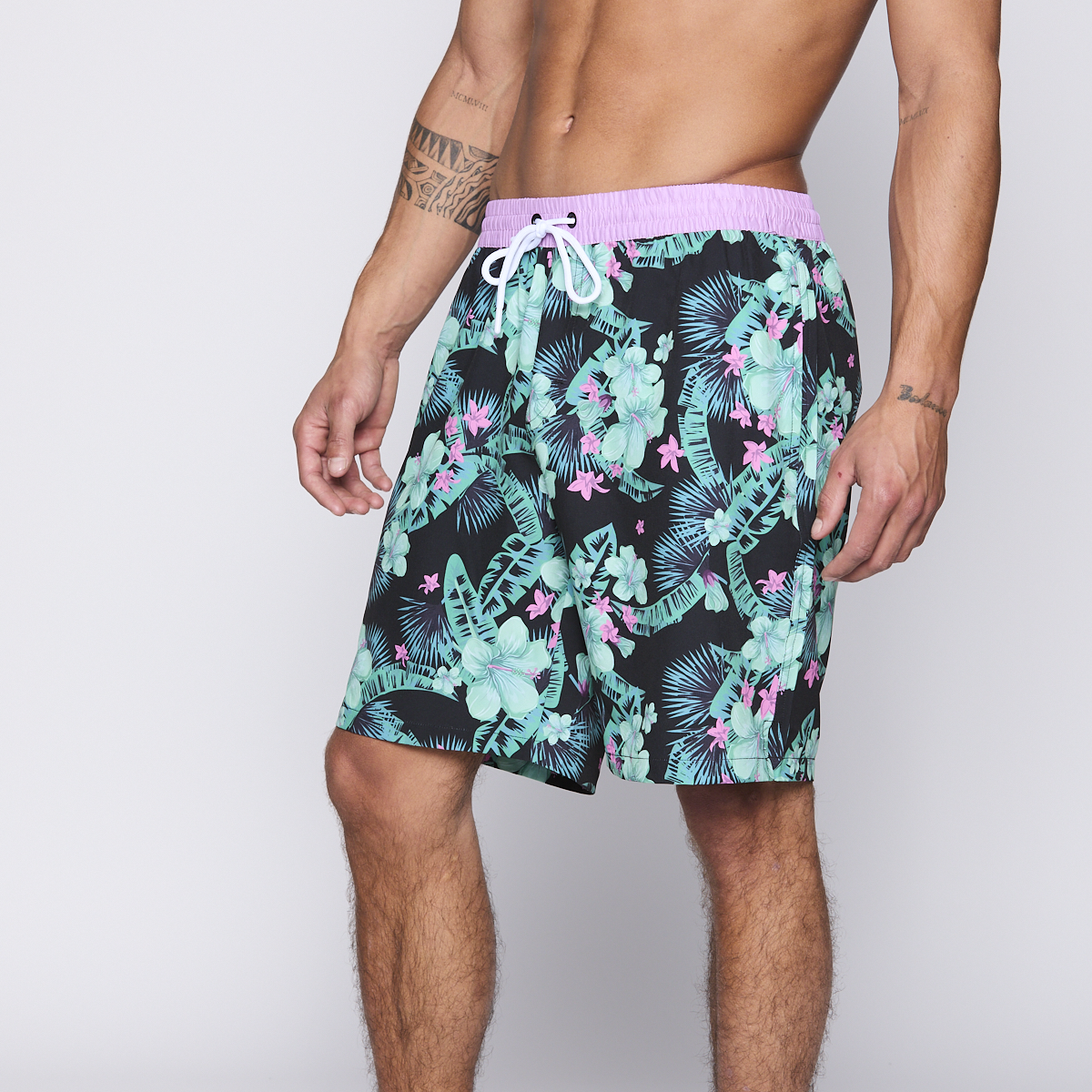 Traje de Baño Reef Men Black Pink Flowers-1