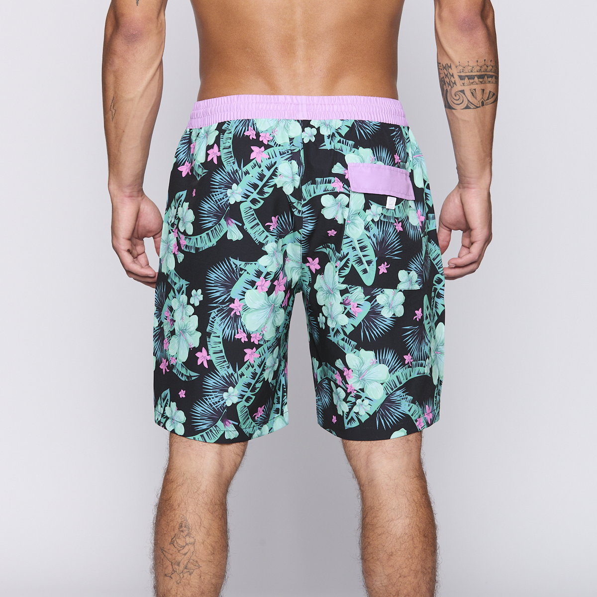 Traje de Baño Reef Men Black Pink Flowers-2