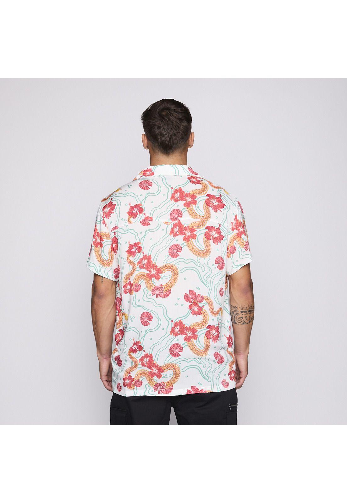 Camisa Reef Men Blanca Dragones Rojos y Flores-2
