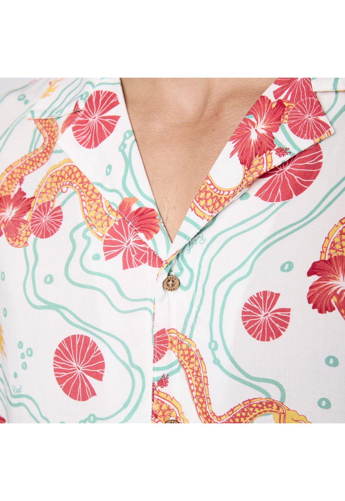 Camisa Reef Men Blanca Dragones Rojos y Flores-4