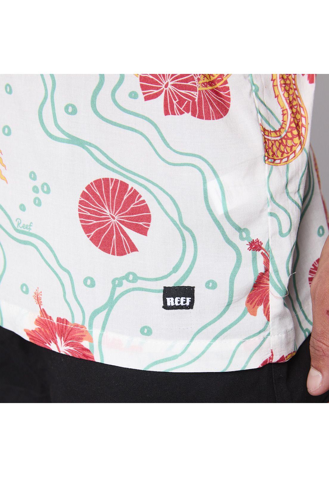 Camisa Reef Men Blanca Dragones Rojos y Flores-5