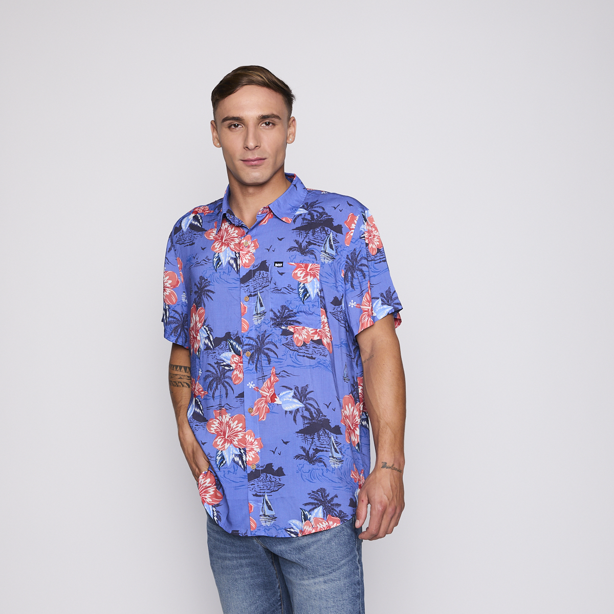 Camisa Reef Men Floreada Azul-3