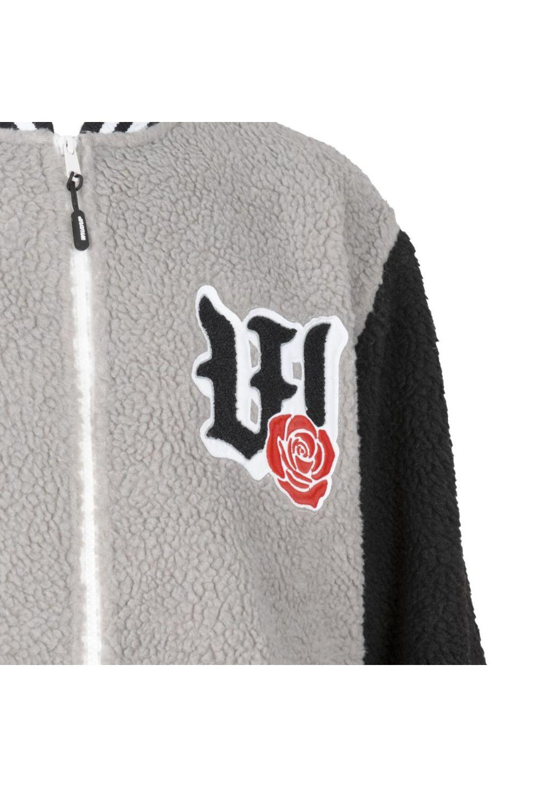 Sherpa Full Zipper Dog and Roses Grey-4