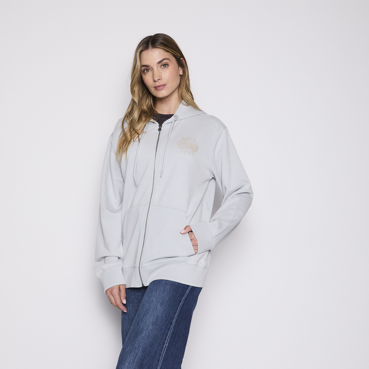 Polerón Reef Women Full Zipper Light Blue Chasing Sun-2