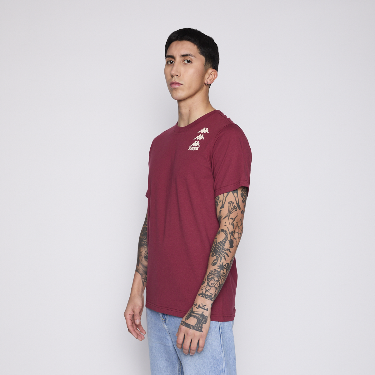 Polera Kappa Men Burgundy Tiny Logo White-1