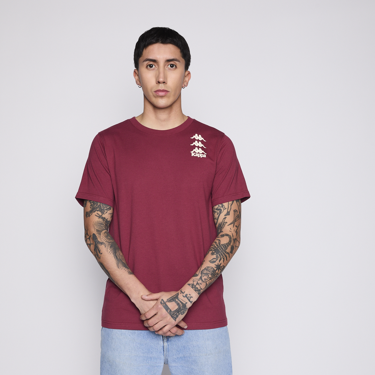 Polera Kappa Men Burgundy Tiny Logo White-3