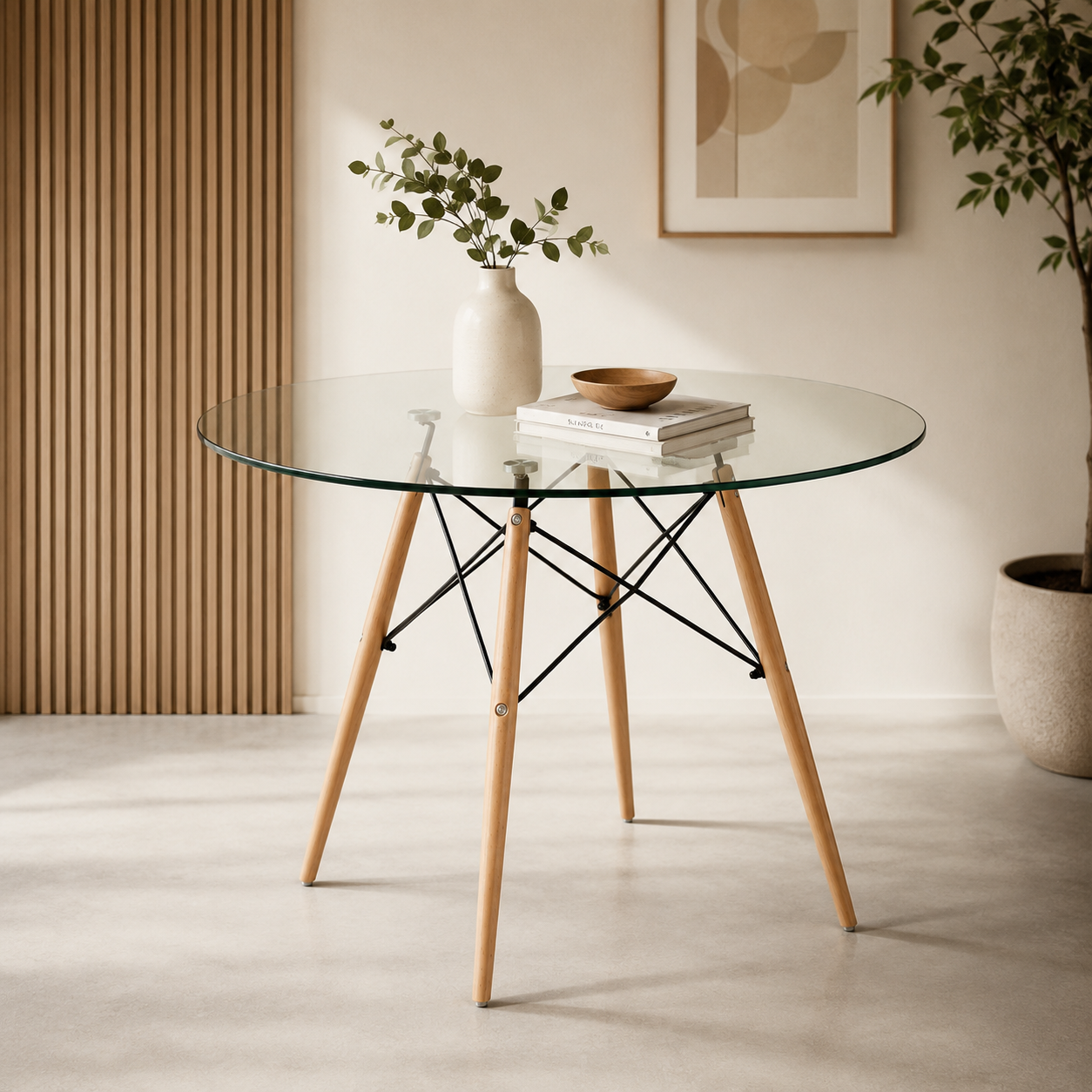 Mesa Eames Redonda Vidrio Templado-2