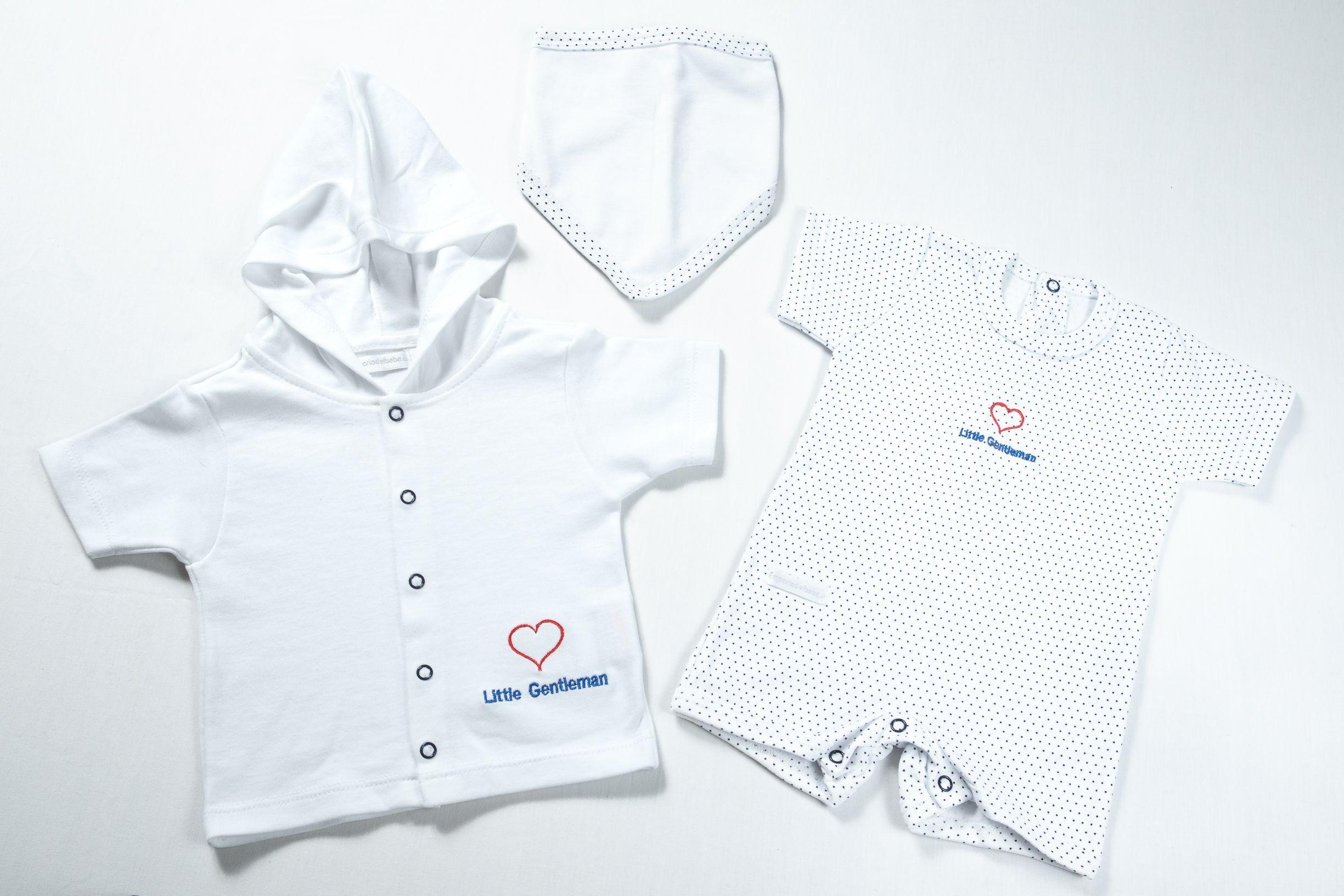 Conjunto 3 piezas algodón para bebé Enterito Chaqueta y babero niño-0