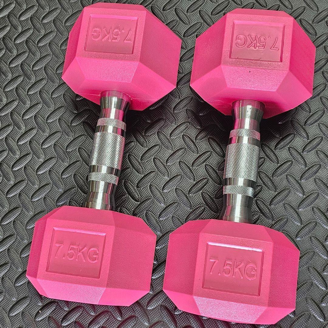 Par Mancuernas Hexagonales Rosadas 7,5 Kg (total 15 Kg)-1