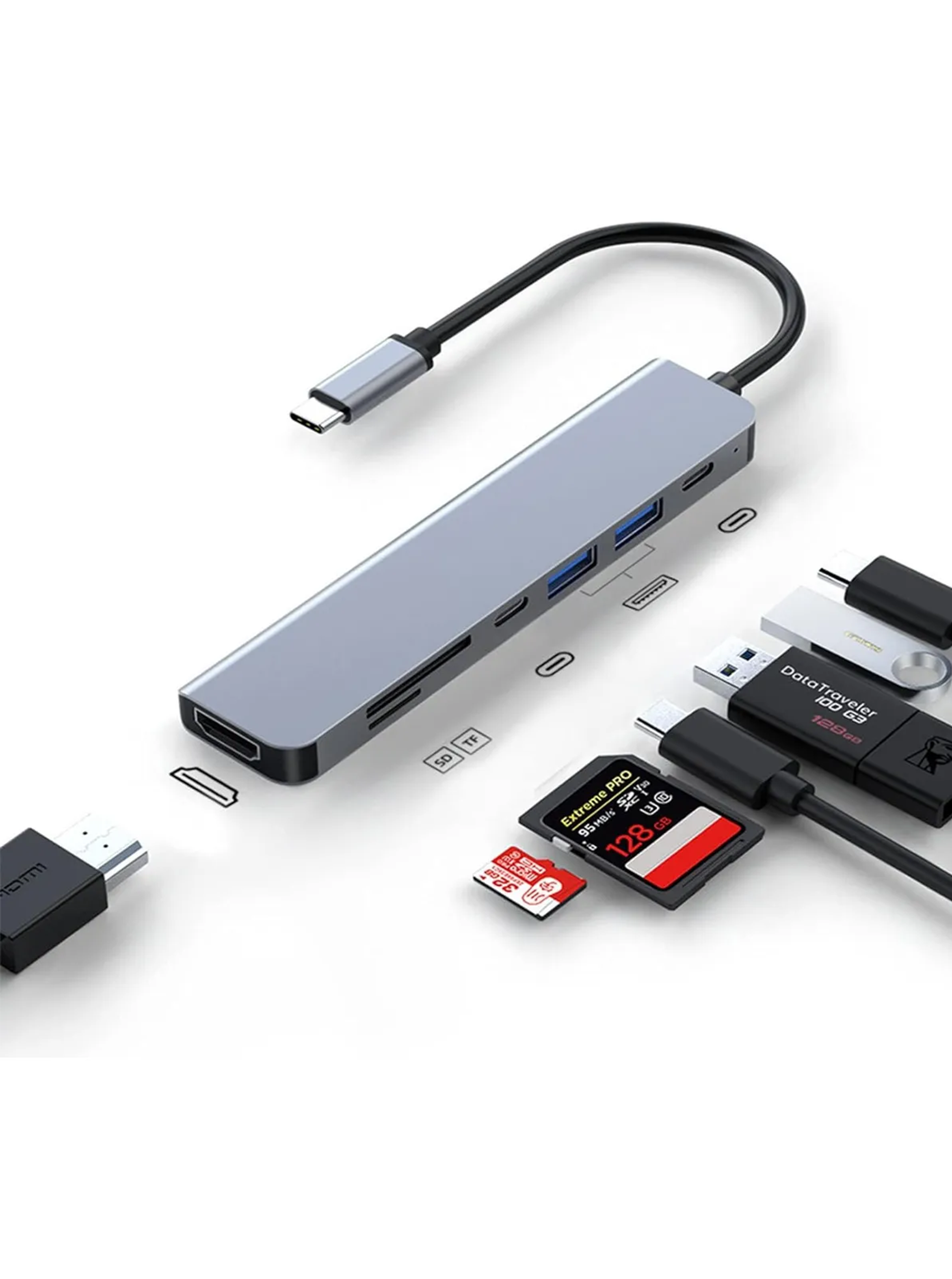 Adaptador Hub Tipo C 7 En 1 Usb 3.0 Hdmi 4k Multipuerto Usb-3