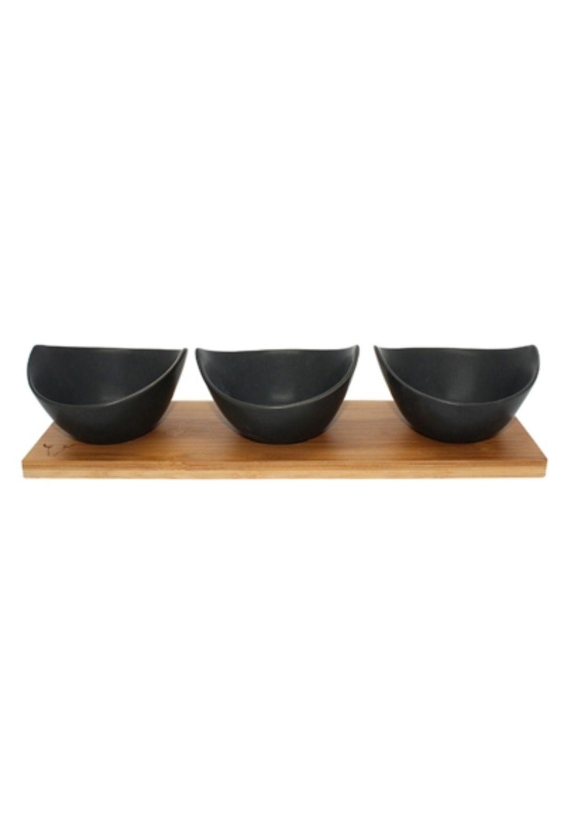 Set 3 Bowl Cerámica + Bandeja Bamboo Wayu-1