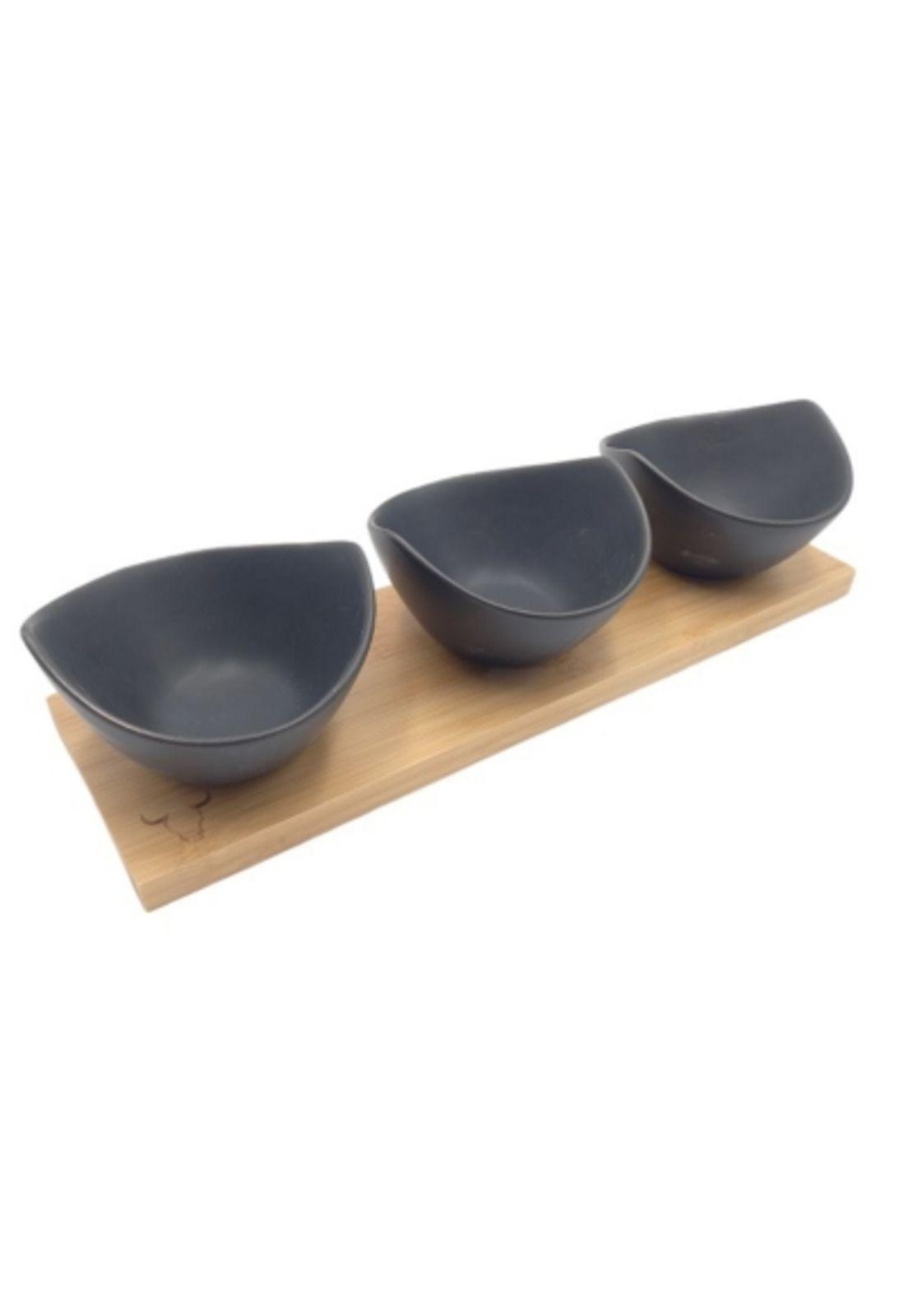 Set 3 Bowl Cerámica + Bandeja Bamboo Wayu-2