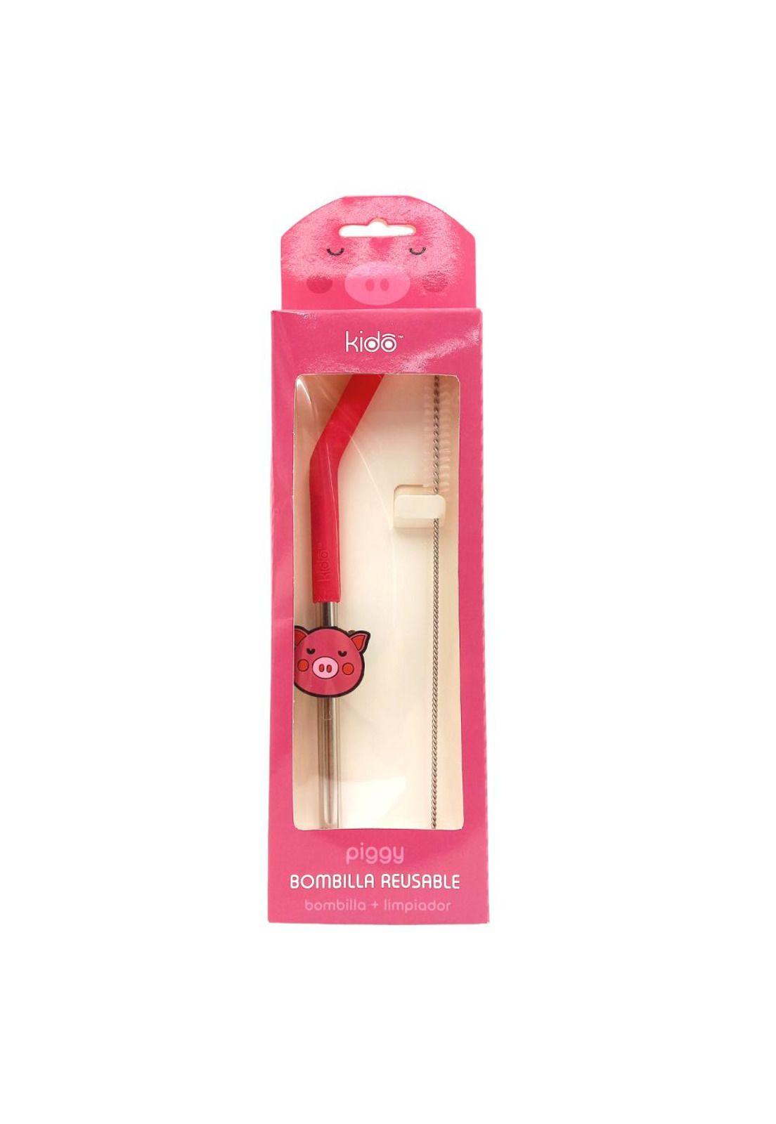 Bombilla Reutilizable con Limpiador Diseño Piggy Kido-1