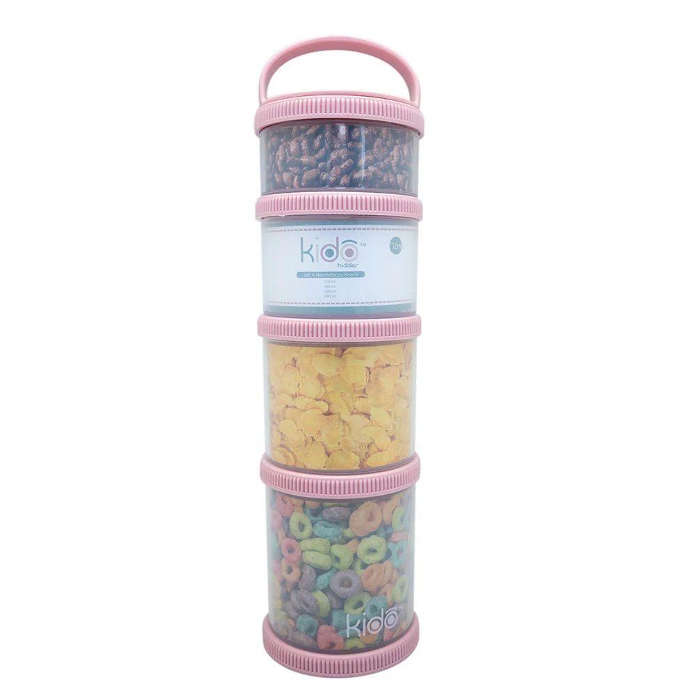  Set 4 Herméticos Snack Rosa Volumen: 120ml 180ml 230ml 290ml Kido-0